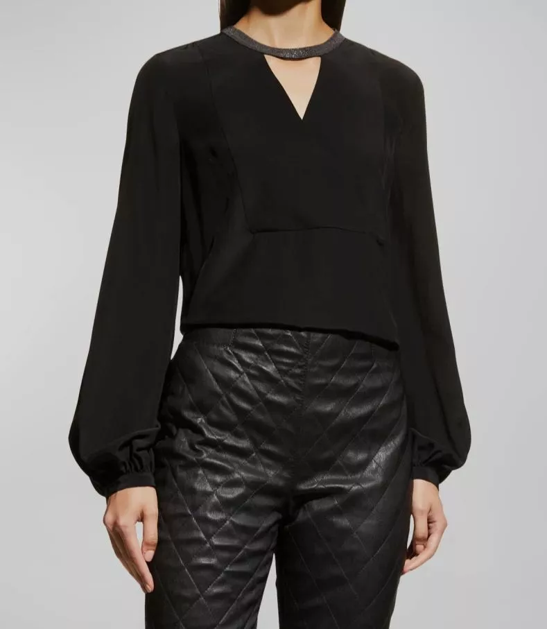 2295 Brunello Cucinelli Women s Black Silk Monili Choker Blouse Size XS
