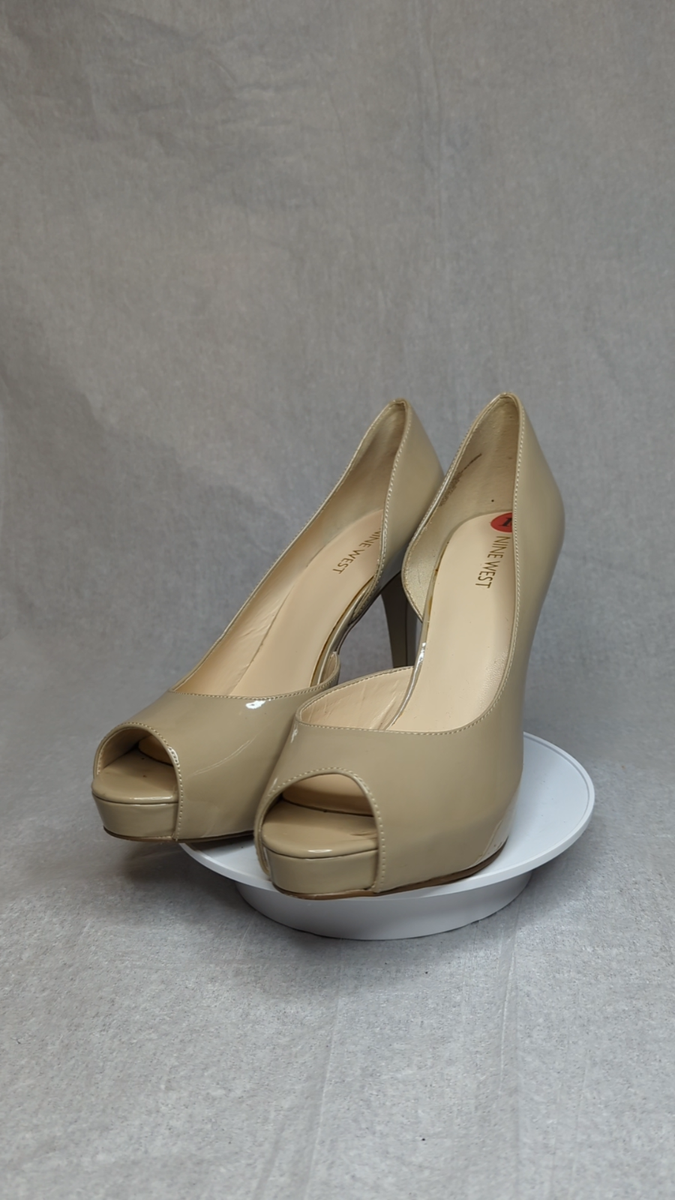 Nine West Beige Classic Peep Toe Platform Pumps Slip On High