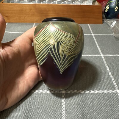 Marc S. Boutte  Pulled Feather Iridescent Artglass Vase - 1997 Hand Blown