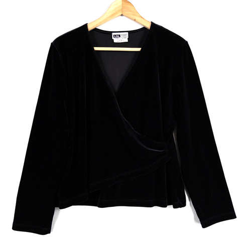 Vintage I N Studio San Francisco Top Blouse PXL Black Velour Faux Wrap vintage-i-n-studio-san-francisco-top-blouse-pxl-black-velour-faux-wrap