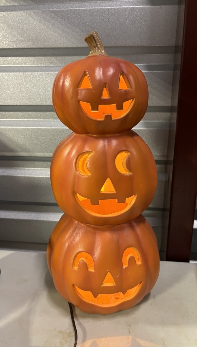 Light Up Pumpkin Tower Totem Plastic Stacked Jack O Lantern