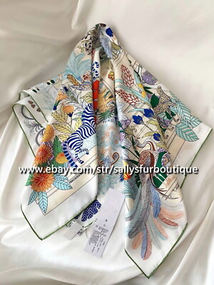 Sallys Boutique  14 ~ 18 Momme Twill Silk Wrap Scarf Animals Print Shawl 35''