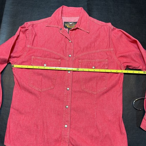 Harley Davidson Women's Shirt Small Red Denim Western Snap Front - Picture 6 of 10
