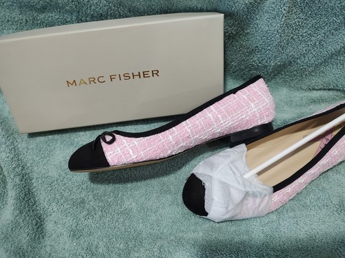 New Sz 8 Marc Fisher Beige & Black Captoe Bow Jodi Ballet Flats - Picture 6 of 7