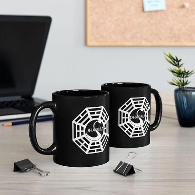 Lost Dharma Swan Station Black Mug, TV Show Fans Gift, Coffee Cup, Office Desk