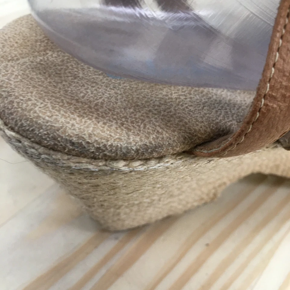 Sandalias Clarks Mujer 11 M Cuña Alpargata Cuero Marrón Punta Abierta Informal Hebilla Foto 4 de 4