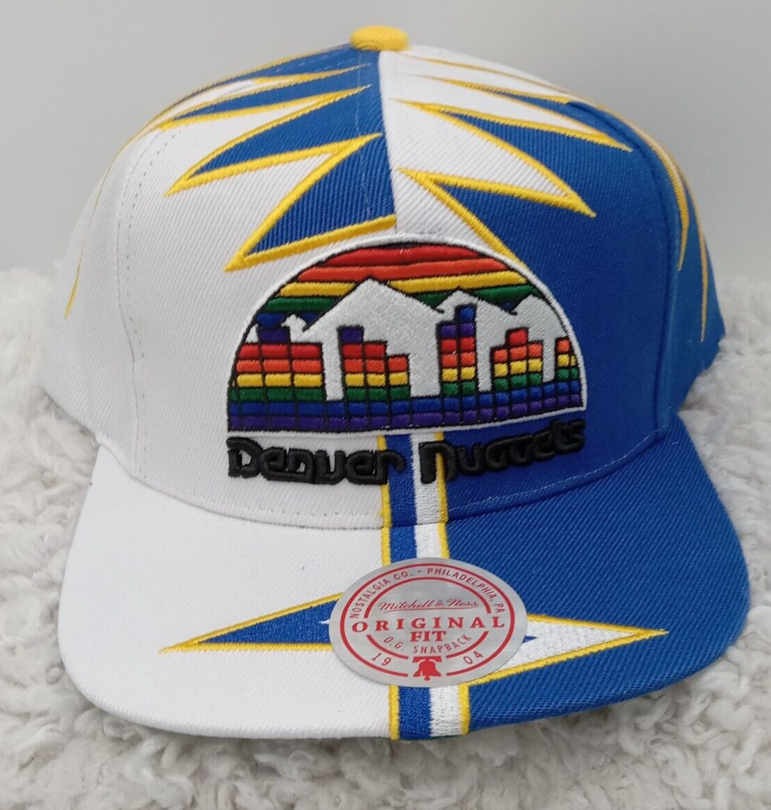 Denver Nuggets Hat Blue White Shockwave Snapback Mitchell & Ness Hardwood