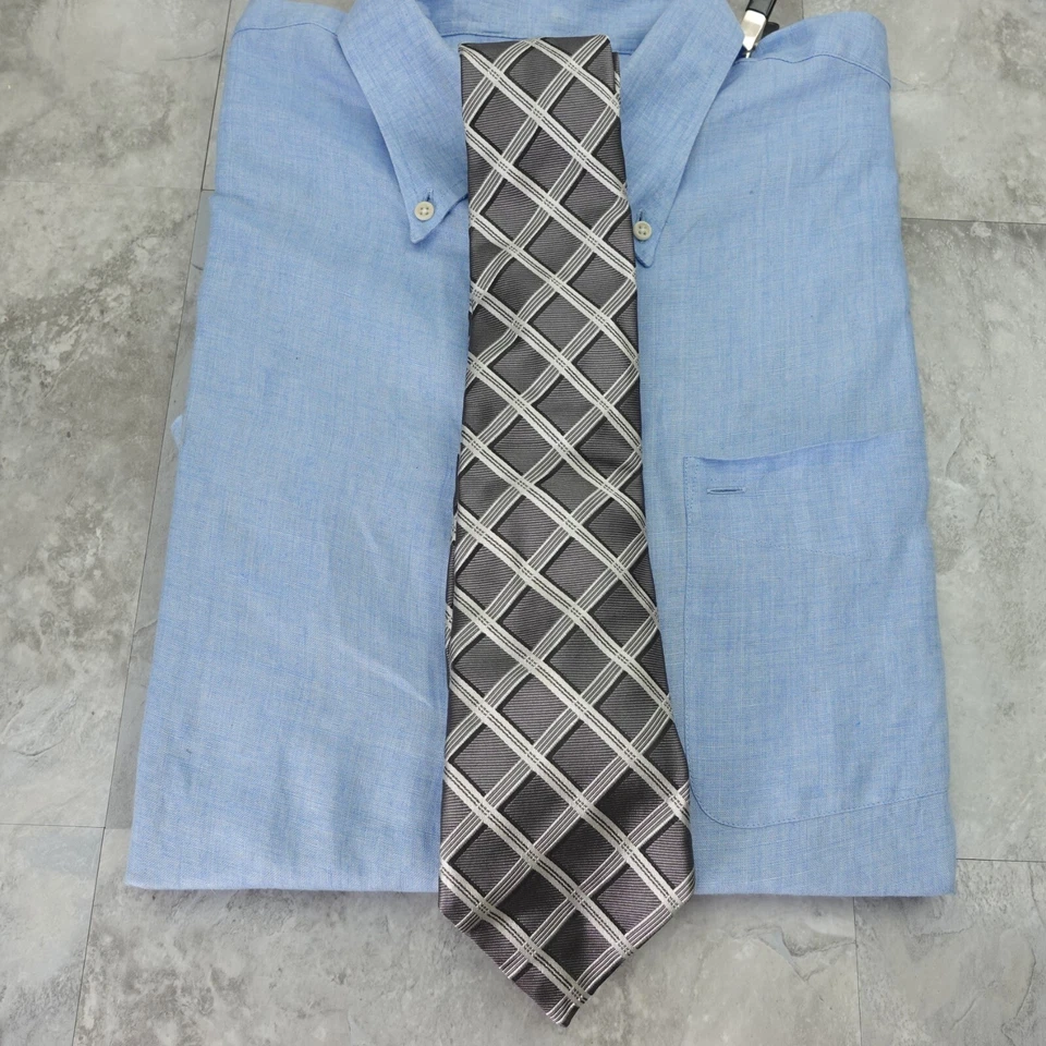 Corbata Barneys New York Cuello Hombres Gris Metálica Sólida Cuadros Seda Formal Novio ITALIA Foto 2 de 4