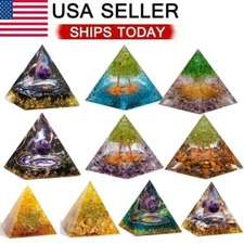 Orgonite Pyramid Amethyst Peridot Healing Crystal Energy Orgone EMF Protection