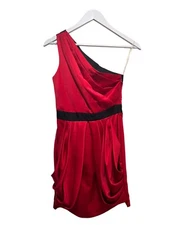 BNWT £55 LIPSY Red Pleated One Shoulder Tulip Draped Party / Cocktail Dress UK 8