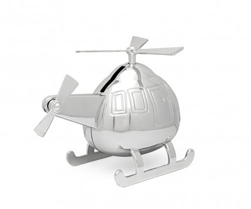 Piggy Bank Helicopter Silver as a Gift for Children with Engraving Heli - Picture 2 of 4