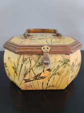 Vintage Anton Pieck Wooden Decoupage Handbag Octagon Box Purse Lucite Handle