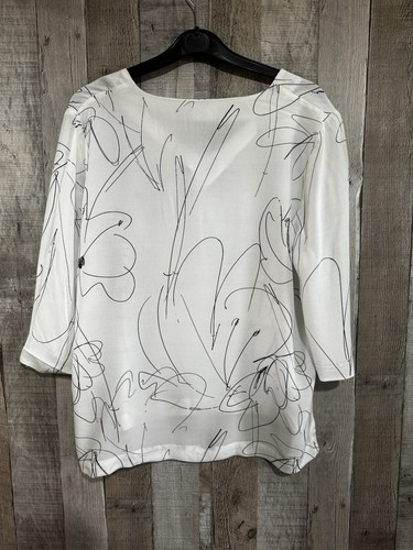 DKNY Women's Top XS White Scribble Floral Pattern 100% Viscose Ex Cond - Picture 2 of 7