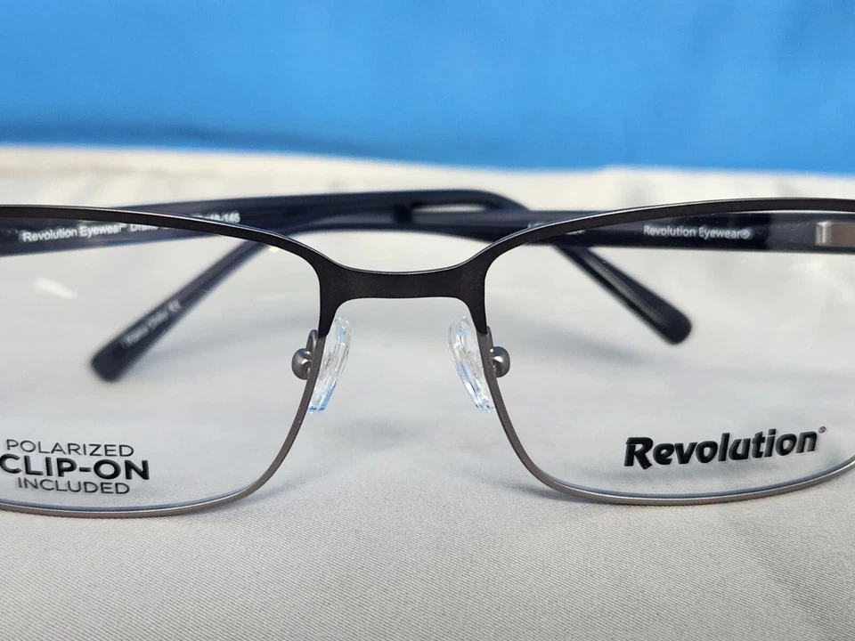 New Revolution Eyeglass Frame w/ Magnetic Sun Clip Drake Gunmetal 57-18-145 - Image 4 of 4