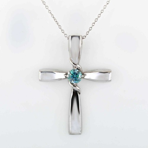 2CT Azul Creado en Laboratorio Colgante Cruz Diamante VVS1 Certificado Navidad