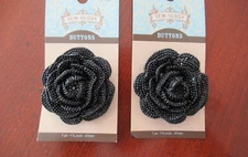 Set of Two (2z) Flower Themed Holiday Fancy buttons beaded texture 47 mm Black