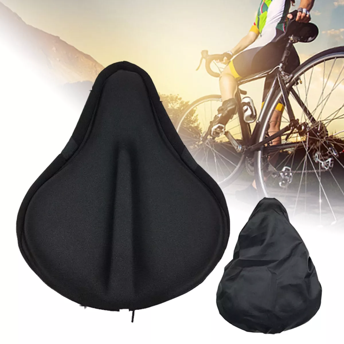 Large Wide Foam & Gel Padded Exercise Bike Seat Cover Bicycle Saddle Cushion