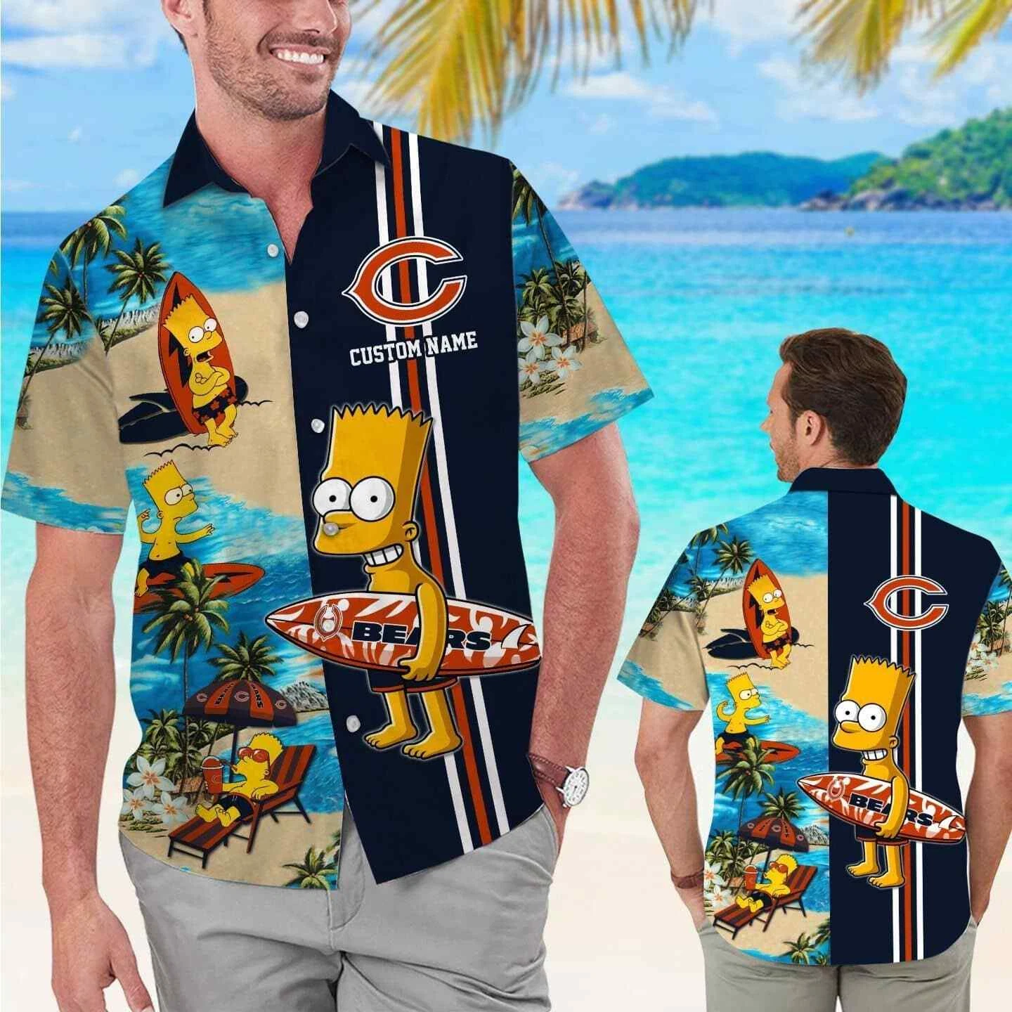 Chicago Bears Simpsons Name Personalized Short Sleeve Button Up Tropical Hawaiian Shirt