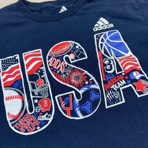Adidas T-shirt Boys XL (18-20) USA Theme Graphic Short Sleeve Blue - Picture 3 of 9