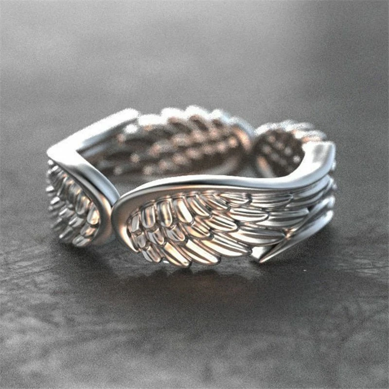 Men Angel Wings Punk Ring Women Vintage Feather Rings Engagement