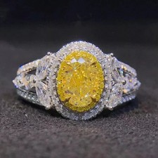 3.00Ct Oval Cut Yellow Citrine Halo Women's Engagement Ring 14K WhiteGold Finish