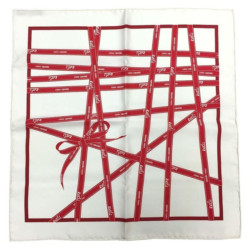Hermes Bolduc au Carre Silk Scarf Ivory Red 42cm Used | eBay