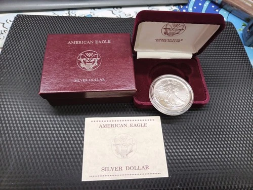 1990 US American Silver Eagle Proof $1 Dollar 1oz .999 Silver Coin COA