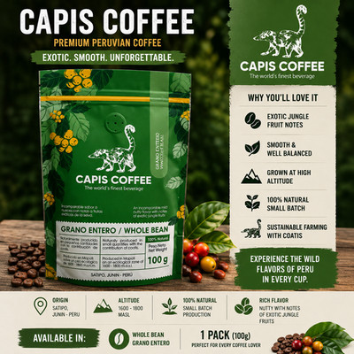 Capis Coffee Whole Bean Peruvian Arabica Coffee 100g Small Batch Premium Coffee