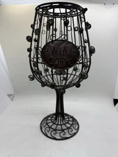 Cork Cage Wire Wine Goblet Shaped with Lid Bar Display Corks Holder 12 in