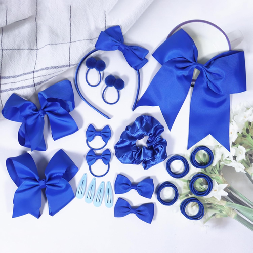 45Pcs Royal Blue School Girls Hair Accessories Kit Royal Blue Bow Headband Clips - Picture 3 of 12