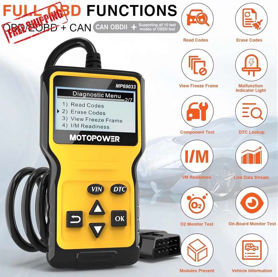 MP69033 Car OBD2 Scanner Code Reader Engine Fault Scanner CAN Diagnostic, Yellow - Image 2 of 4