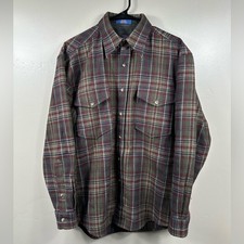 Pendleton Men  s 100 Wool Plaid Flannel Size Medium - Brown / Red / Navy Blue