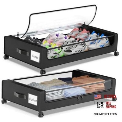 Molutsody Under Bed Storage with Wheels - 2-Pack - Black