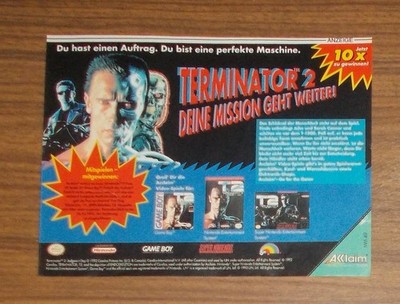 Seltene Werbung Super Nintendo SNES NES Gameboy TERMINATOR 2 1992