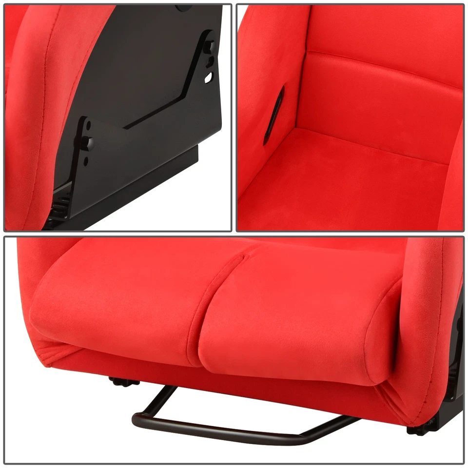 1X L/R assento de corrida balde de apoio de cabeça traseira fixa fibra de vidro com suportes vermelho - Imagem 4 de 4
