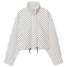 Polka Dot Bomber Jacket for Women – Oversized Zip-Up Aviator Crop Coat