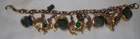 Vntg Gold Tone Leaf Acorn Drapes Green Glass 6 ½” Costume Jewelry Charm Bracelet