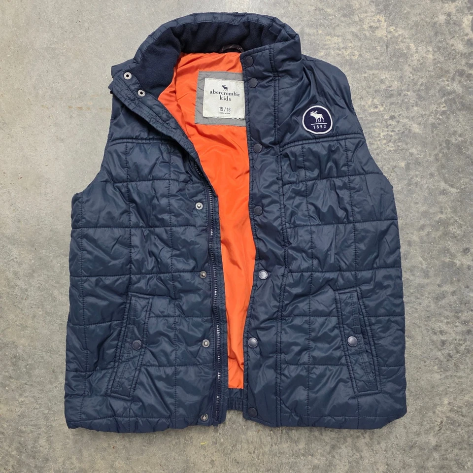 Abercrombie Kids Puffer Vest 15/16 Blue Quilted Sleeveless Jacket Outfit - Image 2 of 4