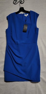 Blue Cap Sleeve Short Halston Dress With Gathered Sides Size 12 NWT