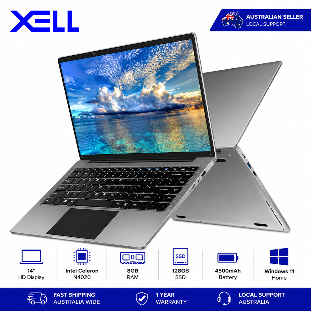 14" Laptop XELL TK-E142 N4020 8GB DDR4 RAM 128GB SSD Win 11 Silver