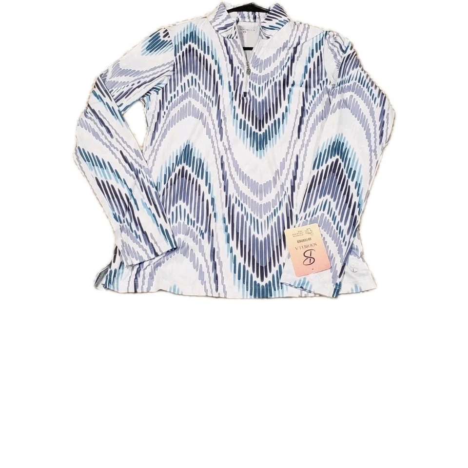 SOFIBELLA 1/4 Zip Golf /Tennis Activewear Long Sleeve Top White W/Pattern Size M - Image 2 of 4