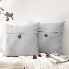 Pack of 2 Farmhouse Throw Pillow Covers Button Vintage Linen Solid Decorative...