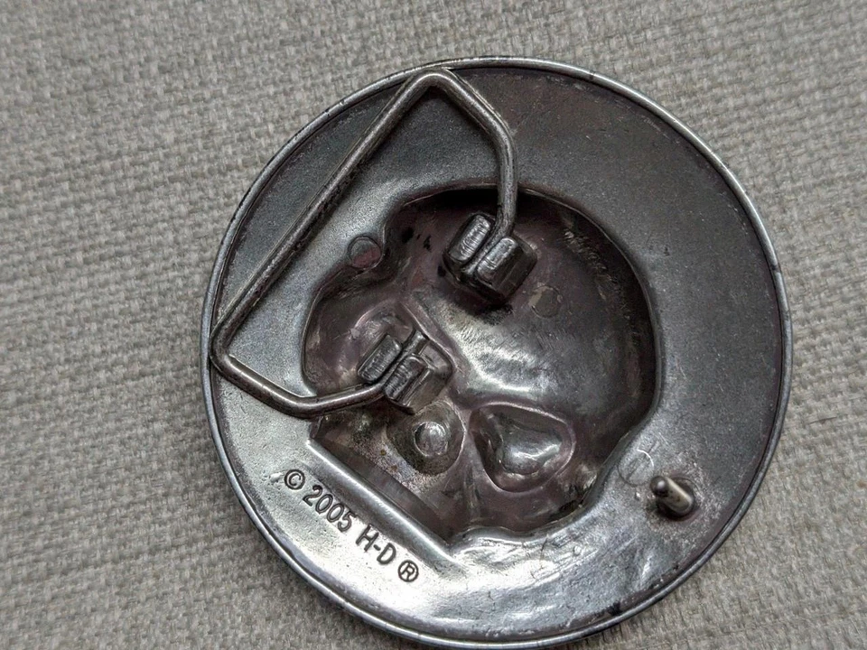 Hebilla de cinturón vintage WILLIE G HARLEY DAVIDSON metal cromado calavera motocicleta Y2K Foto 3 de 4