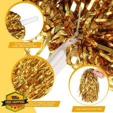 24 Cheerleading Pom Poms Metallic Foil Handle Sports Dance Party