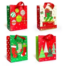 Allgala 12-PC Premium Metallic Foil Hotstamping Chritmas Gift Bag Various Size