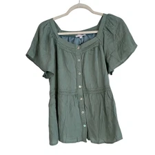 NWT Baltic Born Unity Button Down Sage Green Rayon Flowing Boho Top Size Small
