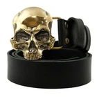 Leather belt with solid brass buckle SKULL, Human skull buckle on a leather belt