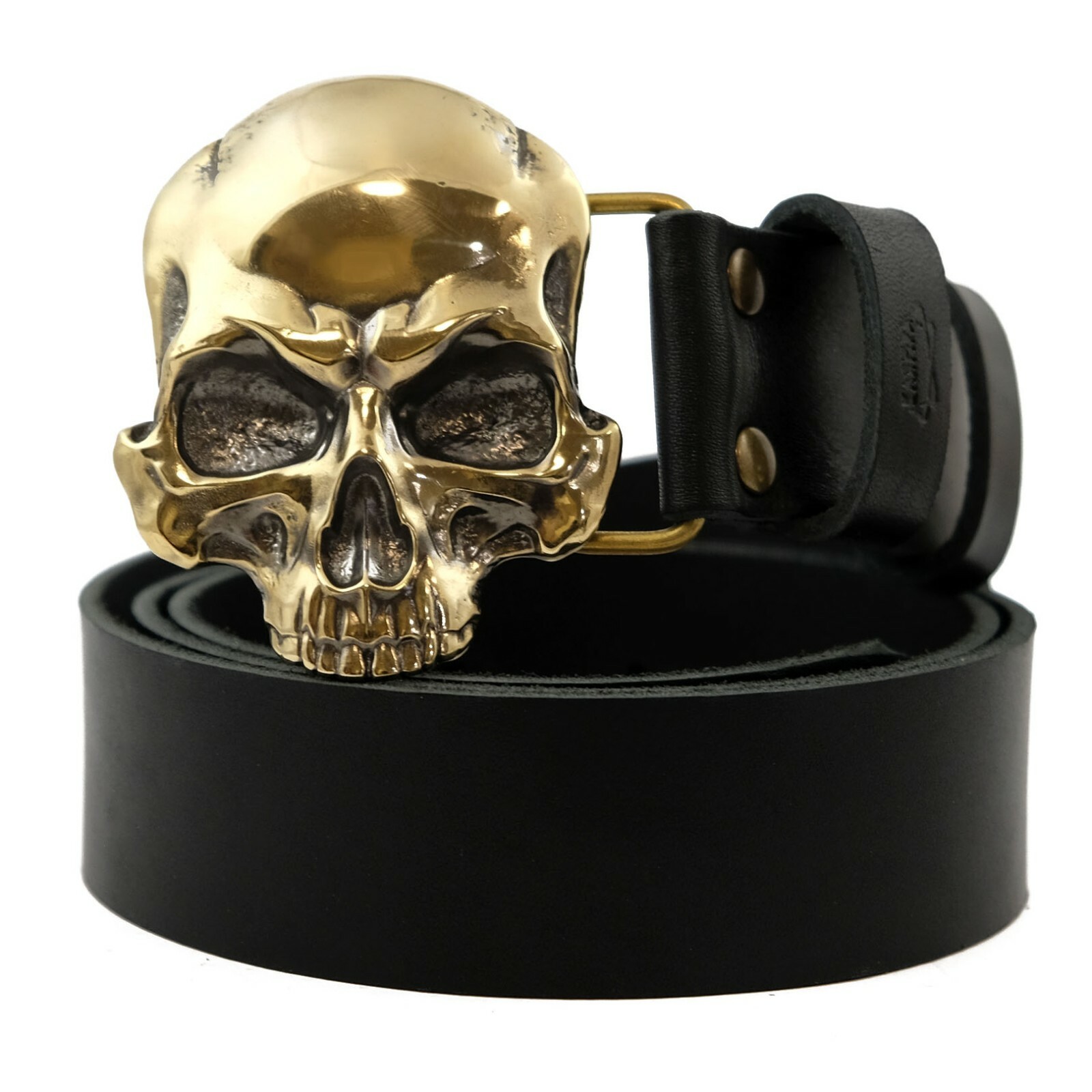 Leather Belt with Solid Brass Skull Buckle for Stylish Edge-image