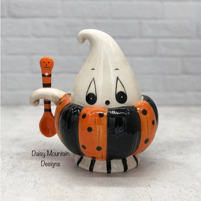 Johanna Parker Ghost Peek A Boo Bowl With Lid Spoon Transpac Halloween New
