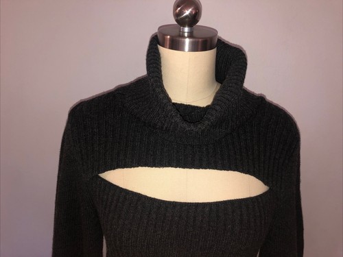 Free People Dark Gray T-Neck LS Sweater With Opening Size M NWT - Picture 3 of 7